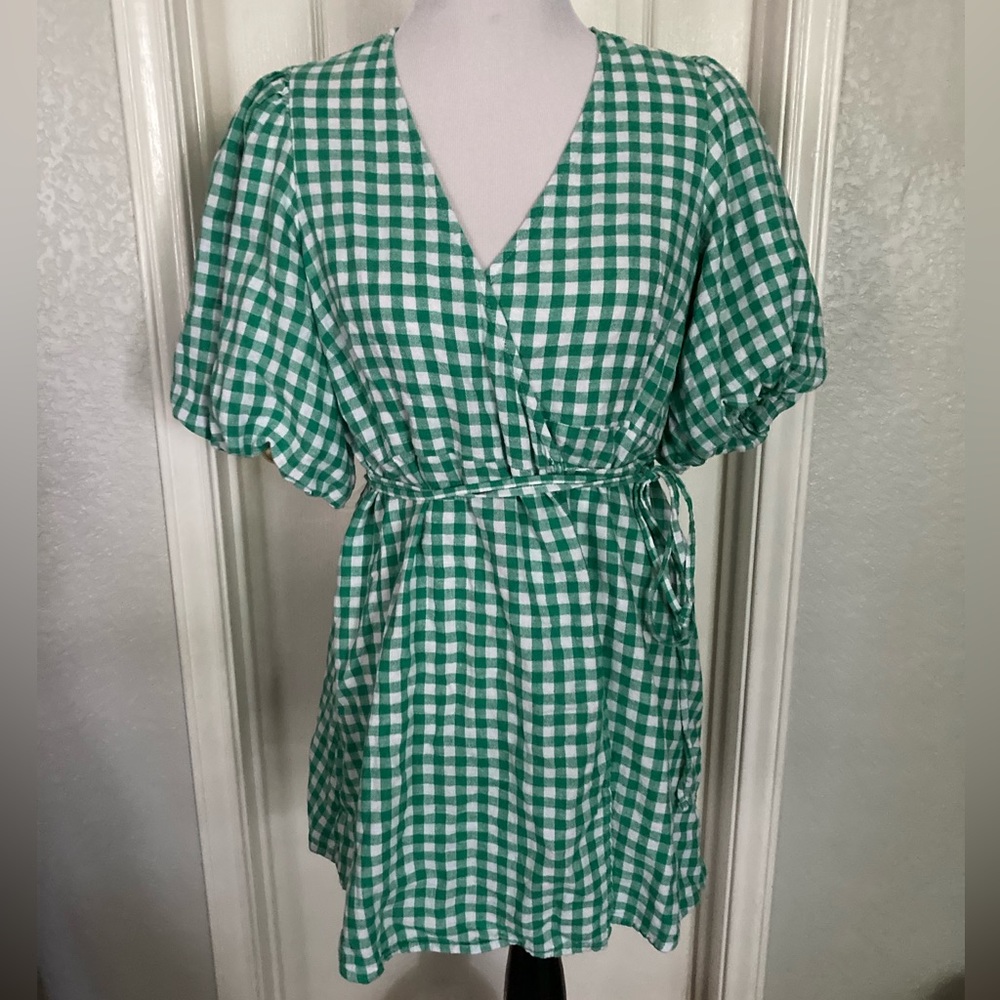 Petite Green Gingham Old Navy True Wrap Dress